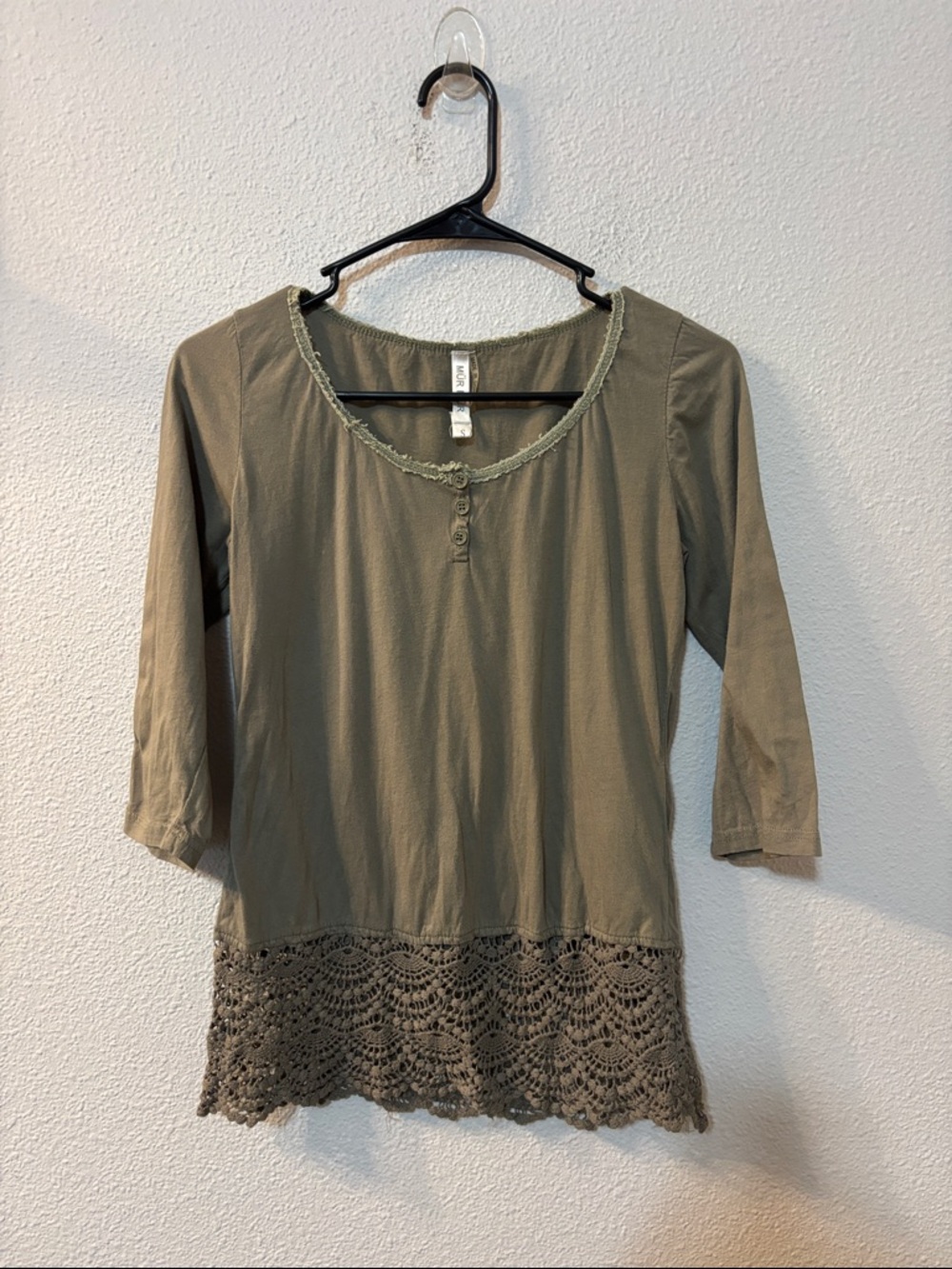 Mur Mur Olive Crochet Hem Scoop Neck Top